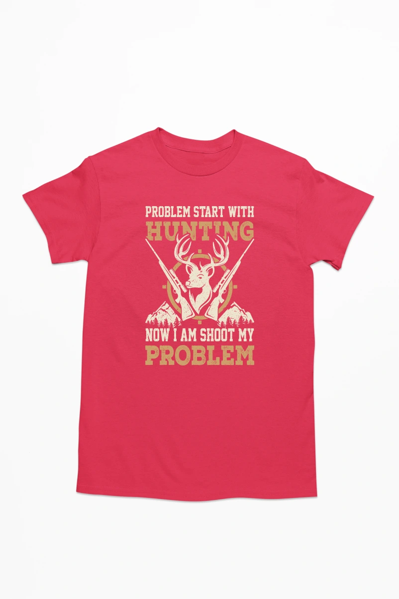 Problem Start With Hunting Men's Tshirt (Red, S)