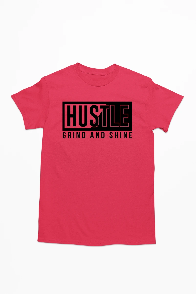 Hustle Grind and Shine Men's Tshirt (Red, S)
