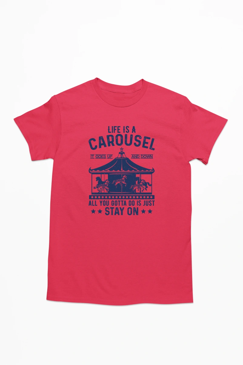 Life is a Carousel It Goes Up and Down Men's Tshirt (Red, S)