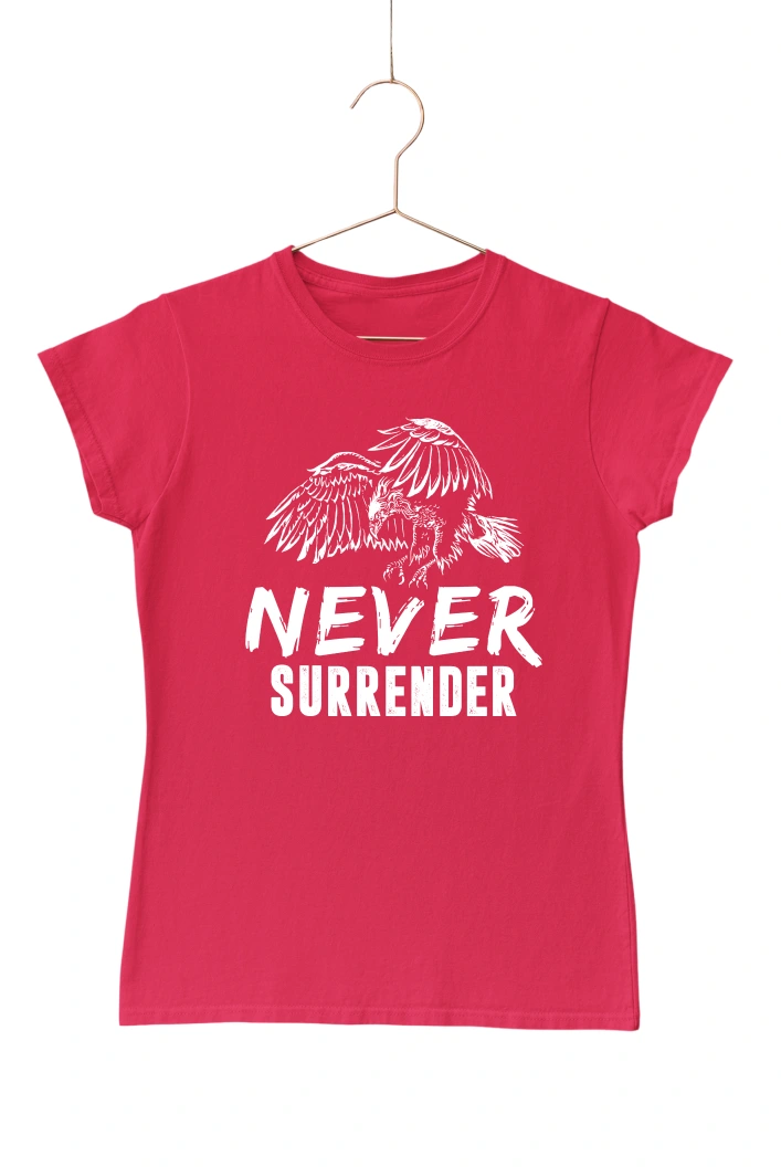 Never Surrender Women's Tshirt (Red, S)