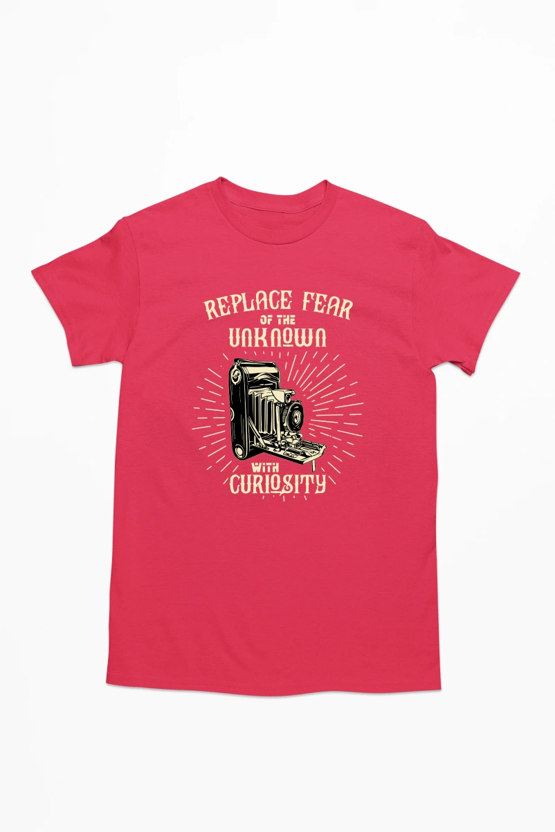 Replace Fear of the Unknown with Curiosity Men's Tshirt (Red, S)