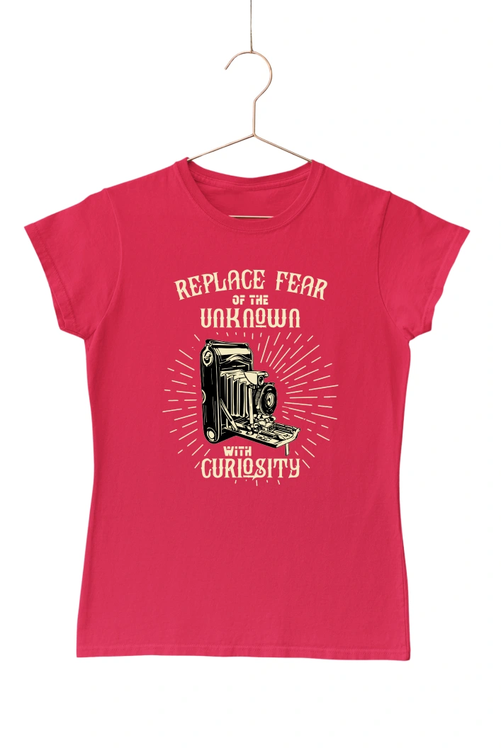 Replace Fear of the Unknown with Curiosity Women's Tshirt (Red, S)