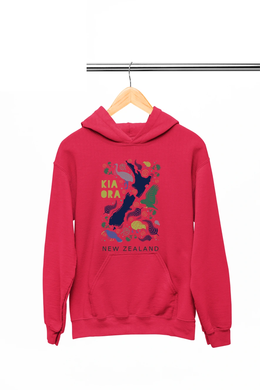 Kia Ora New Zealand Hoodie (Red, S)