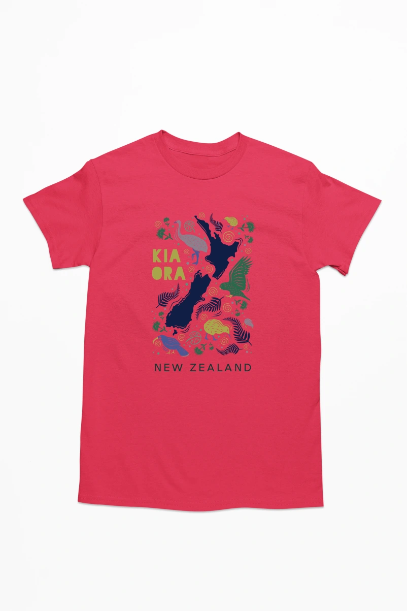 Kia Ora New Zealand Men's Tshirt (Red, S)