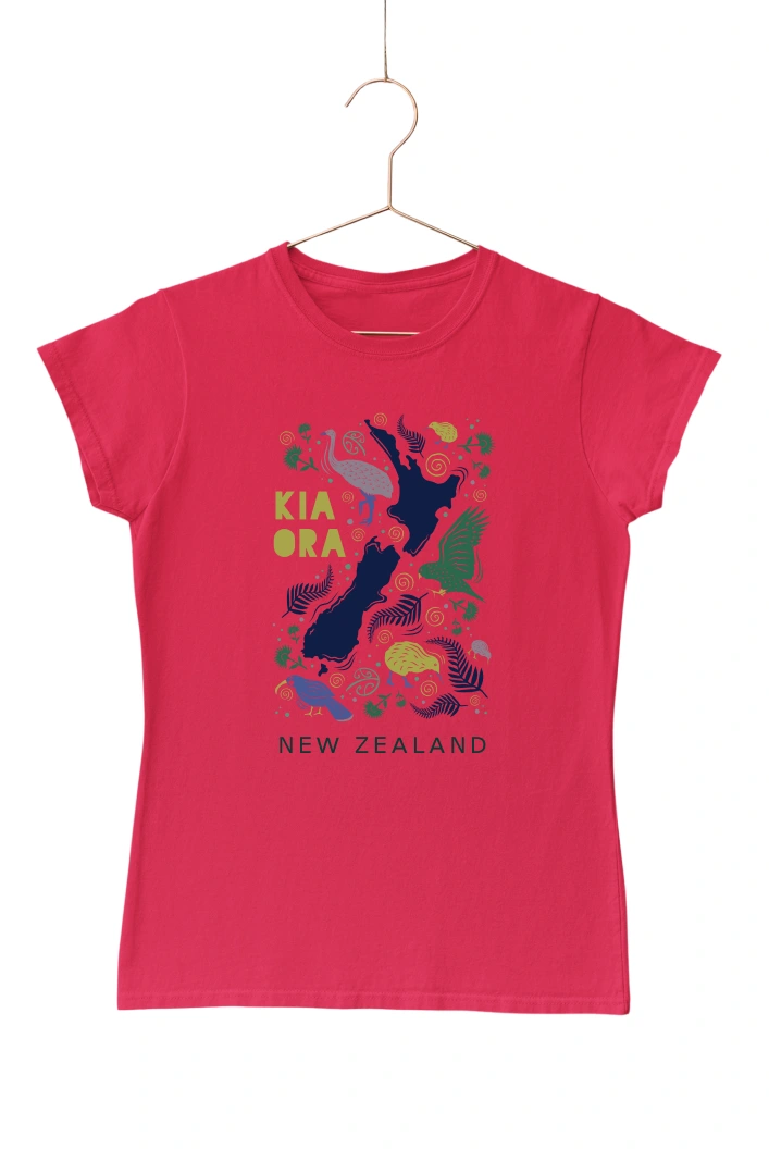 Kia Ora New Zealand Women's Tshirt (Red, S)