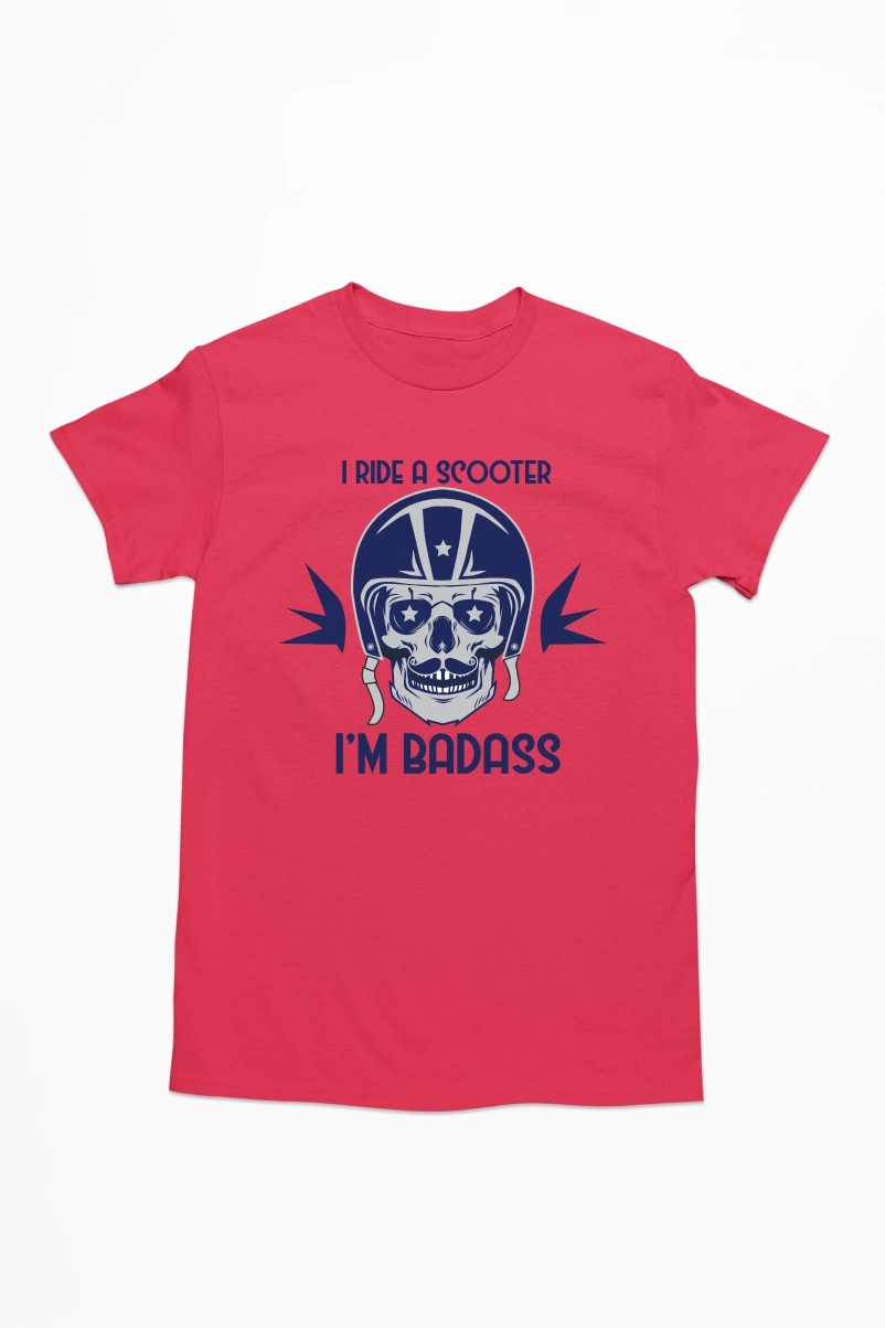 I Rirder a Scooter I'm Badass Men's Tshirt (Red, S)