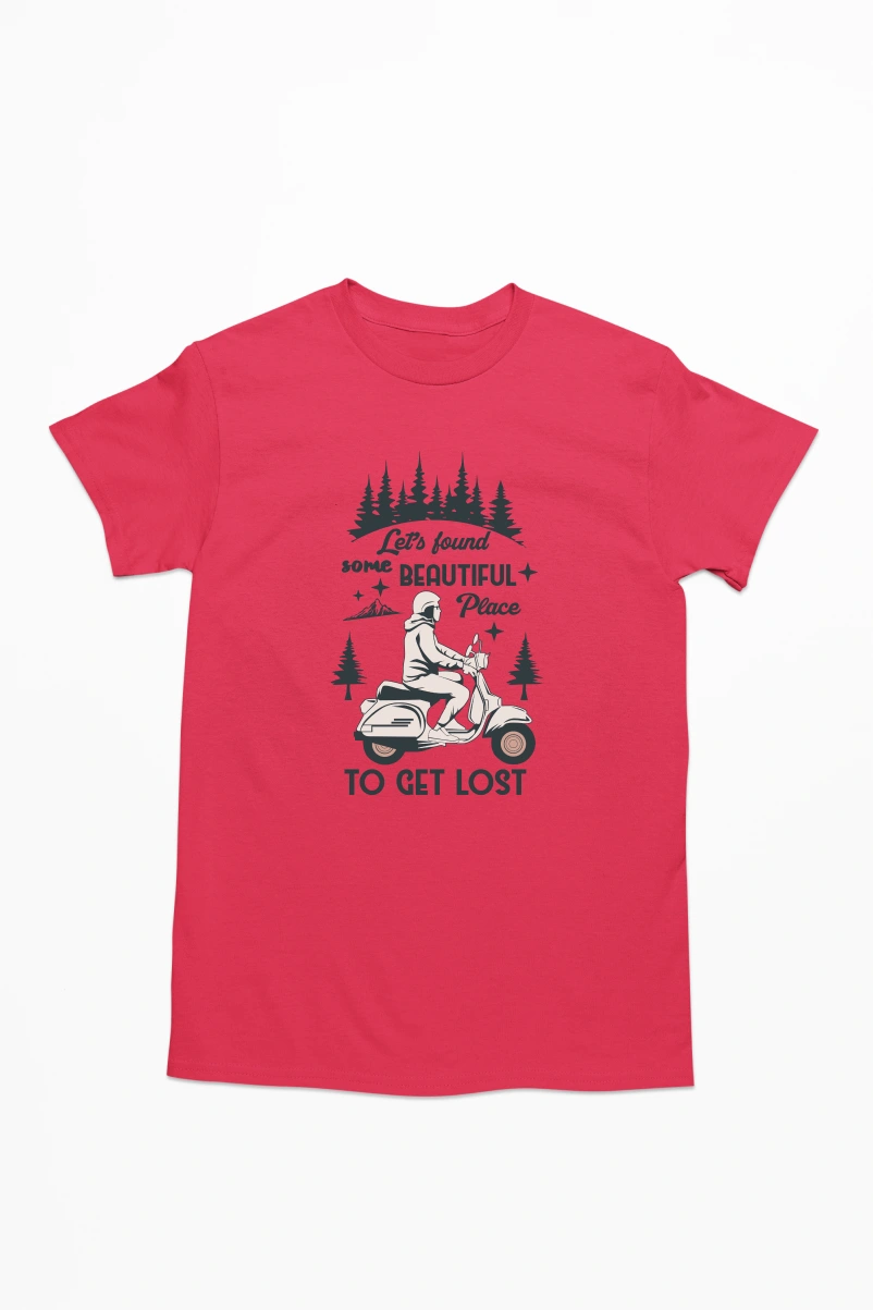 Let's Found Some Beautiful Place to Get Lost Men's Tshirt (Red, S)