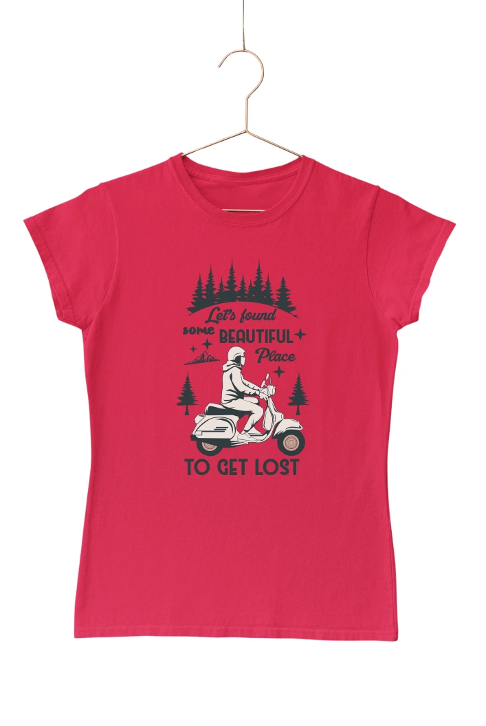 Let's Found Some Beautiful Place to Get Lost Women's Tshirt (Red, S)