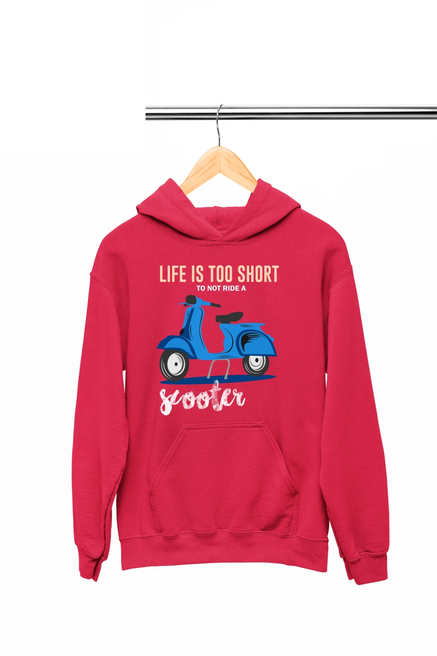 Life is Too Short to Not Ride a Scooter Hoodie (Red, S)