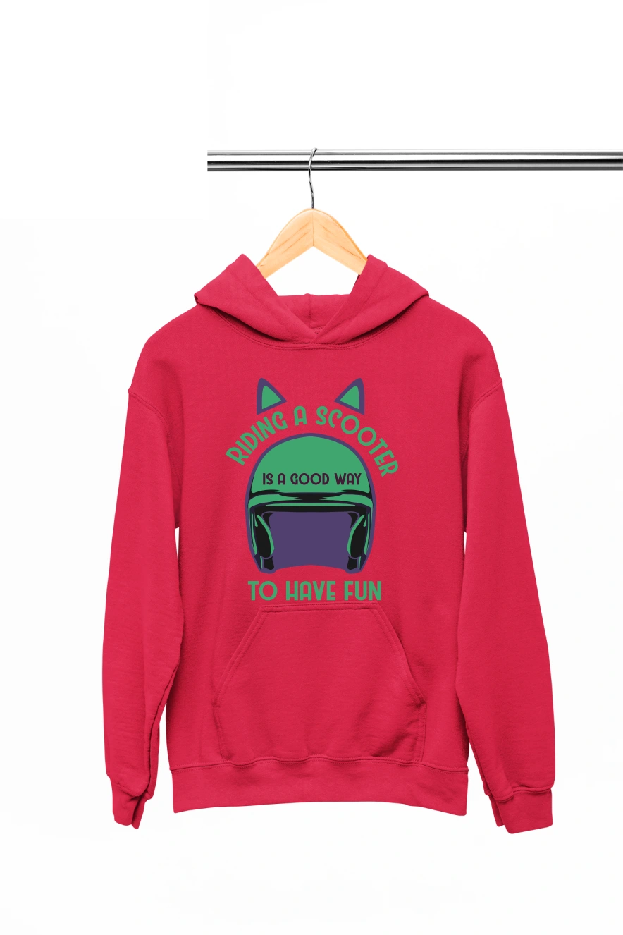 Riding a Scooter is a Good Way to Have Fun Hoodie (Red, S)