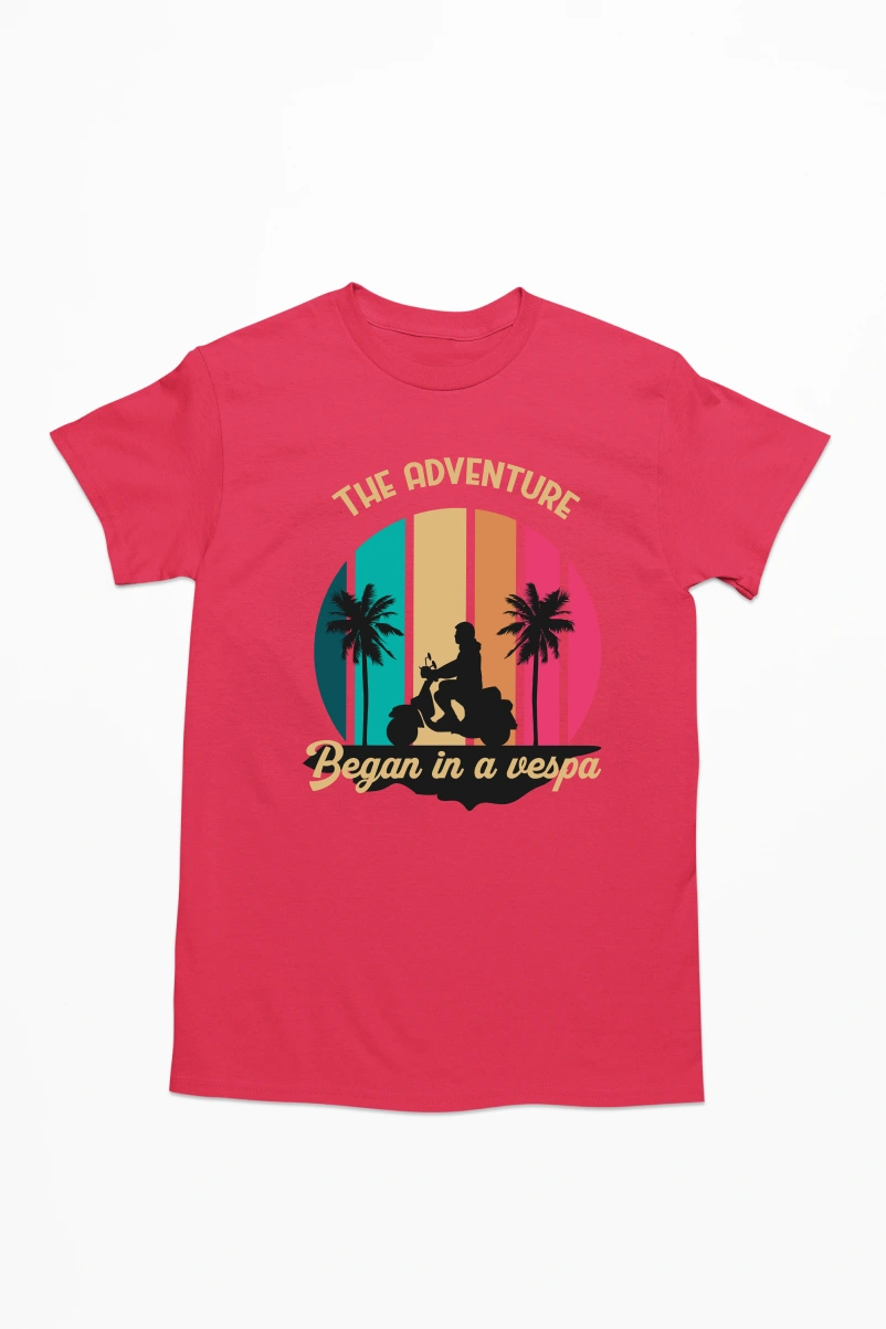 The Adventure Began in a Vespa Men's Tshirt (Red, S)