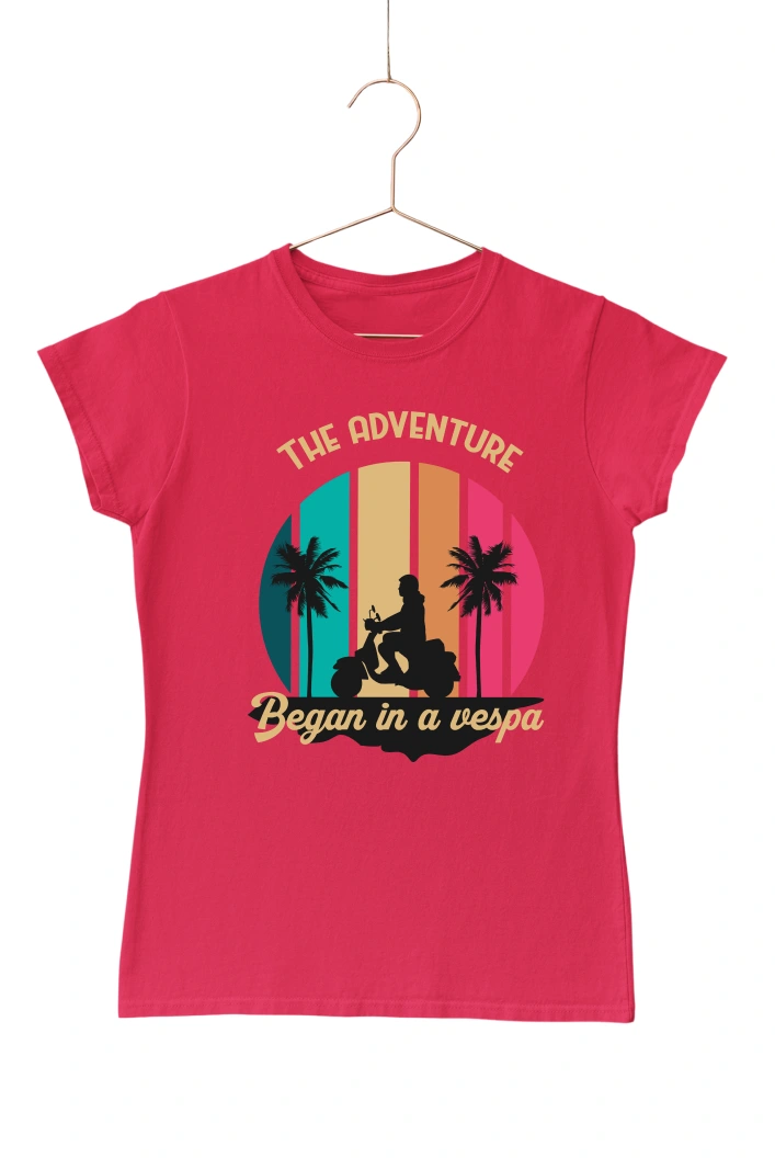 The Adventure Began in a Vespa Women's Tshirt (Red, S)