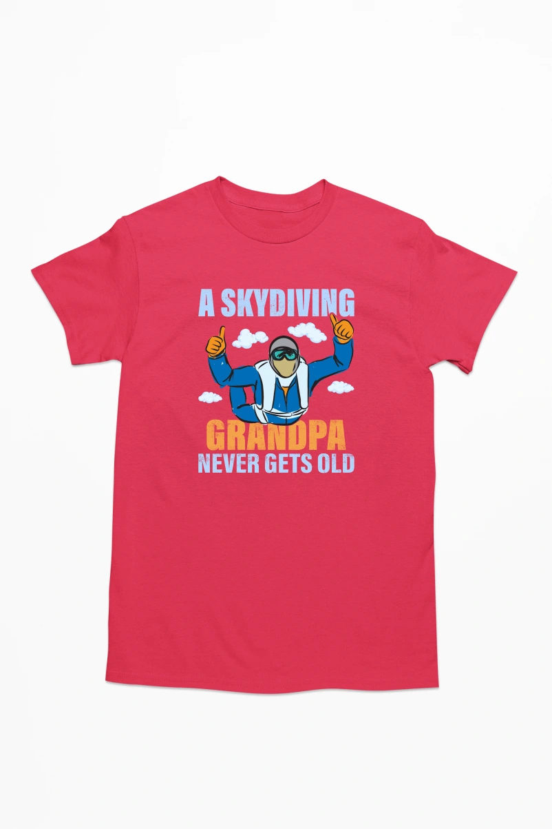 A Skydiving Grandpa Never Gets Old Men's Tshirt (Red, S)