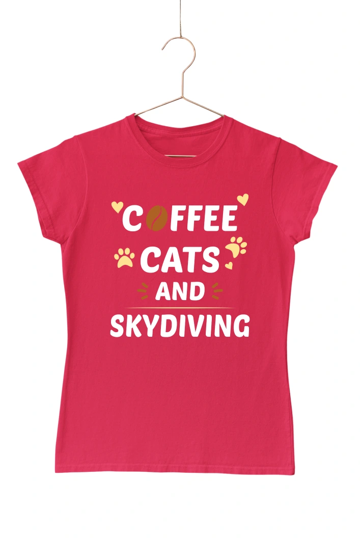 Coffee Cats and Skydiving Women's Tshirt (Red, S)