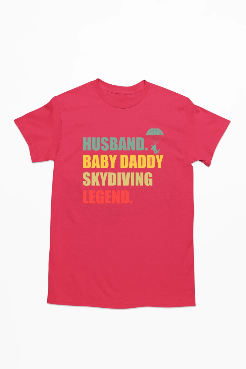 Husband Baby Daddy Skydiving Legend Men's Tshirt (Red, S)