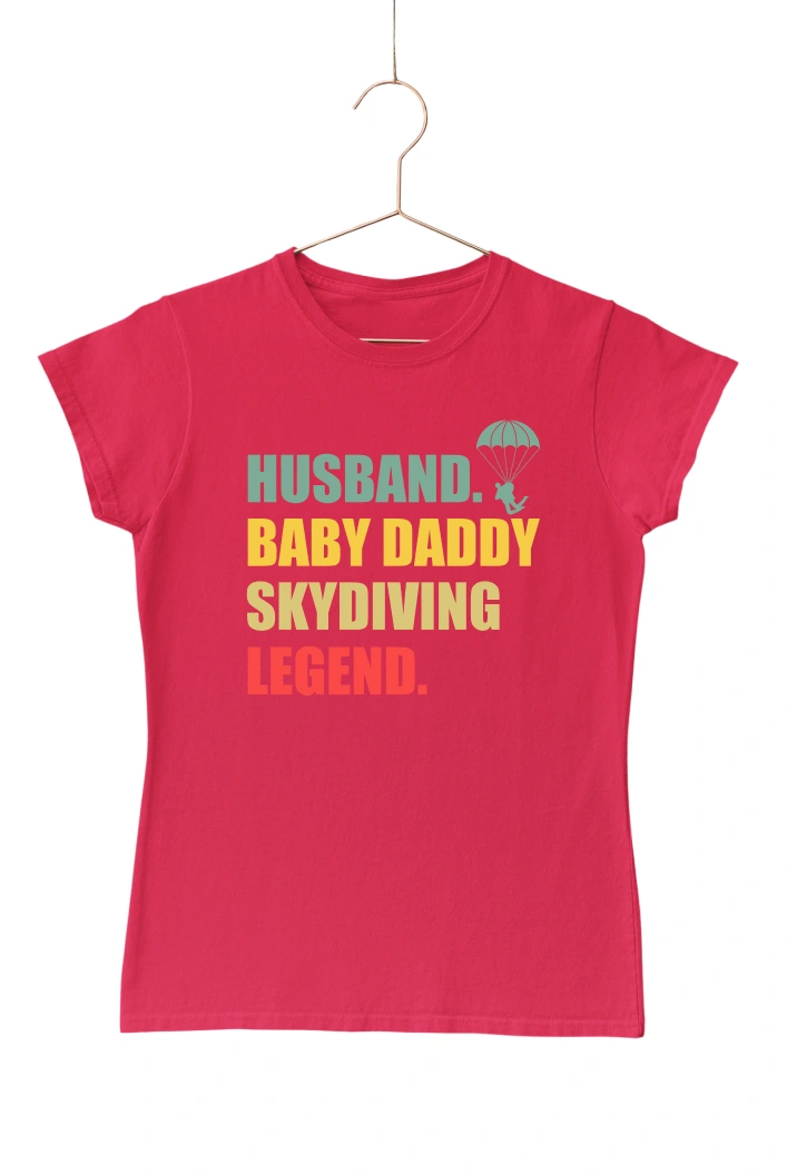 Husband Baby Daddy Skydiving Legend Women's Tshirt (Red, S)