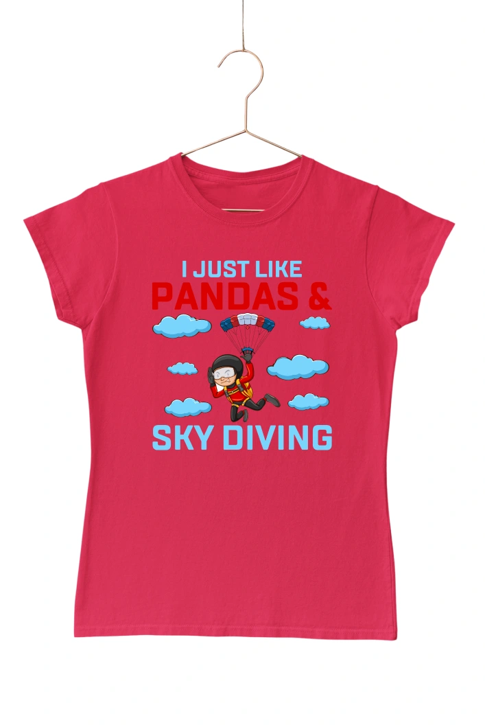 I Just Like Pandas and Skydiving Women's Tshirt (Red, S)
