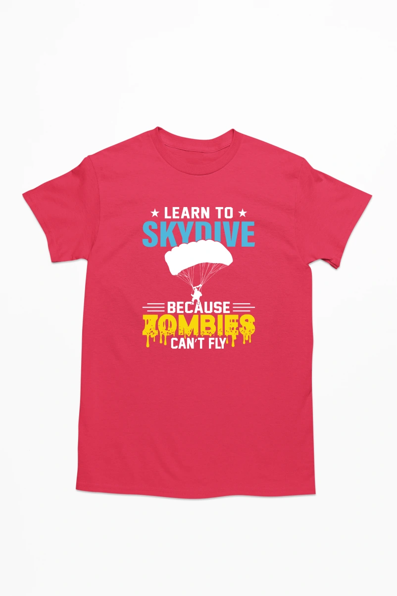 Learn To Skydive Because Zombies Can't Fly Men's Tshirt (Red, S)
