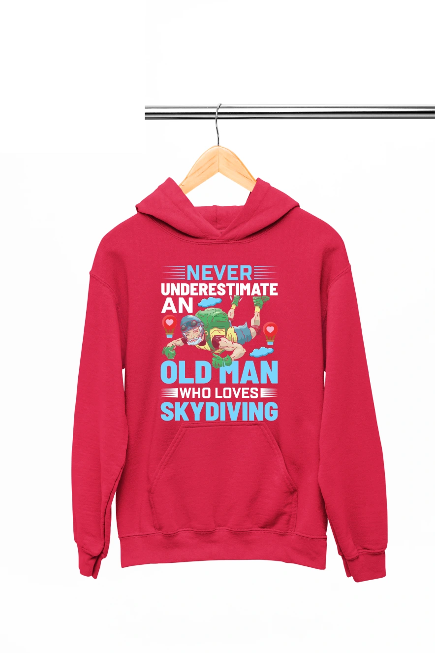 Never Underestimate an Oldman Who Loves Skydiving Hoodie (Red, S)
