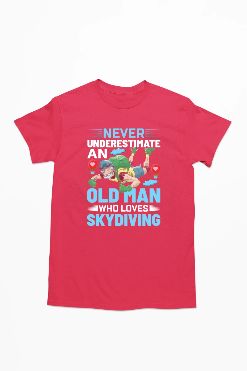 Never Underestimate an Oldman Who Loves Skydiving Men's Tshirt (Red, S)