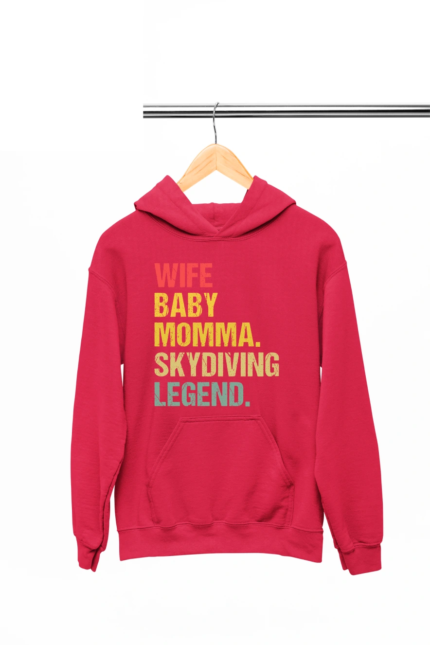 Wife Baby Momma Skydiving Legend Hoodie (Red, S)