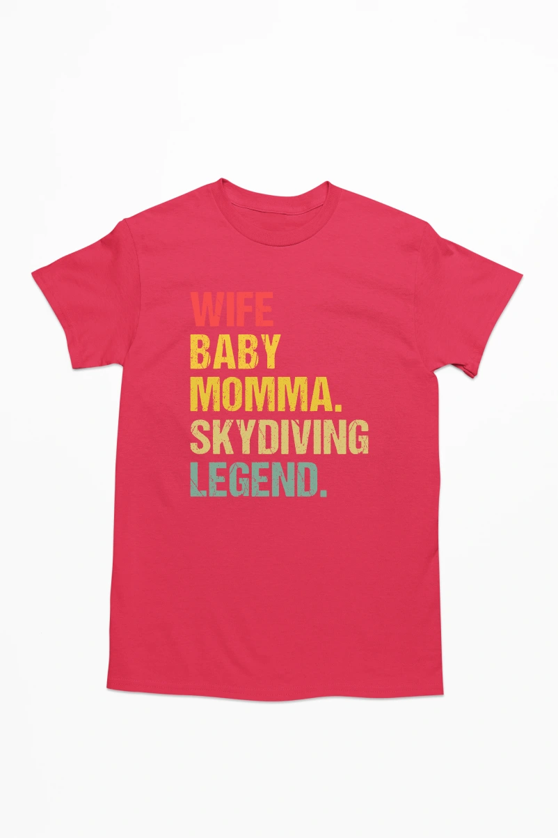 Wife Baby Momma Skydiving Legend Men's Tshirt (Red, S)