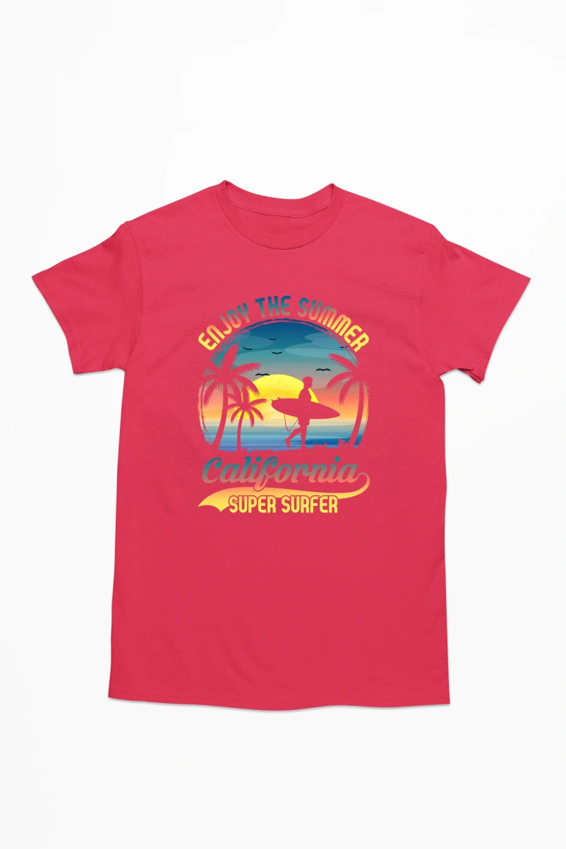 Enjoy the Summer California Super Surfer Men's Tshirt (Red, S)