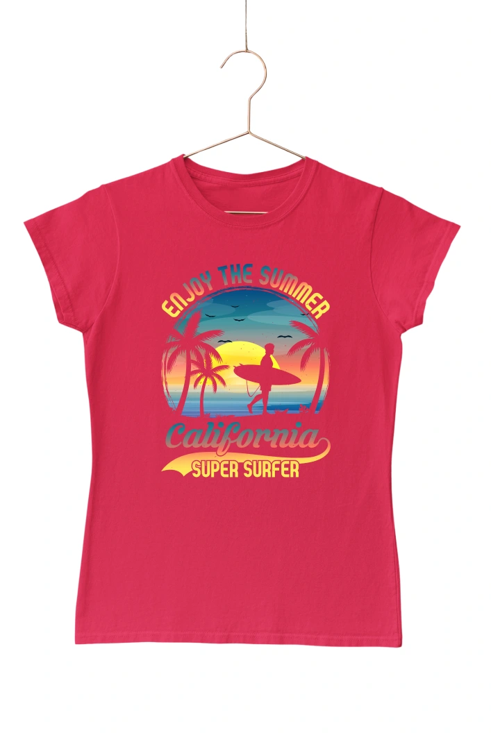 Enjoy the Summer California Super Surfer Women's Tshirt (Red, S)