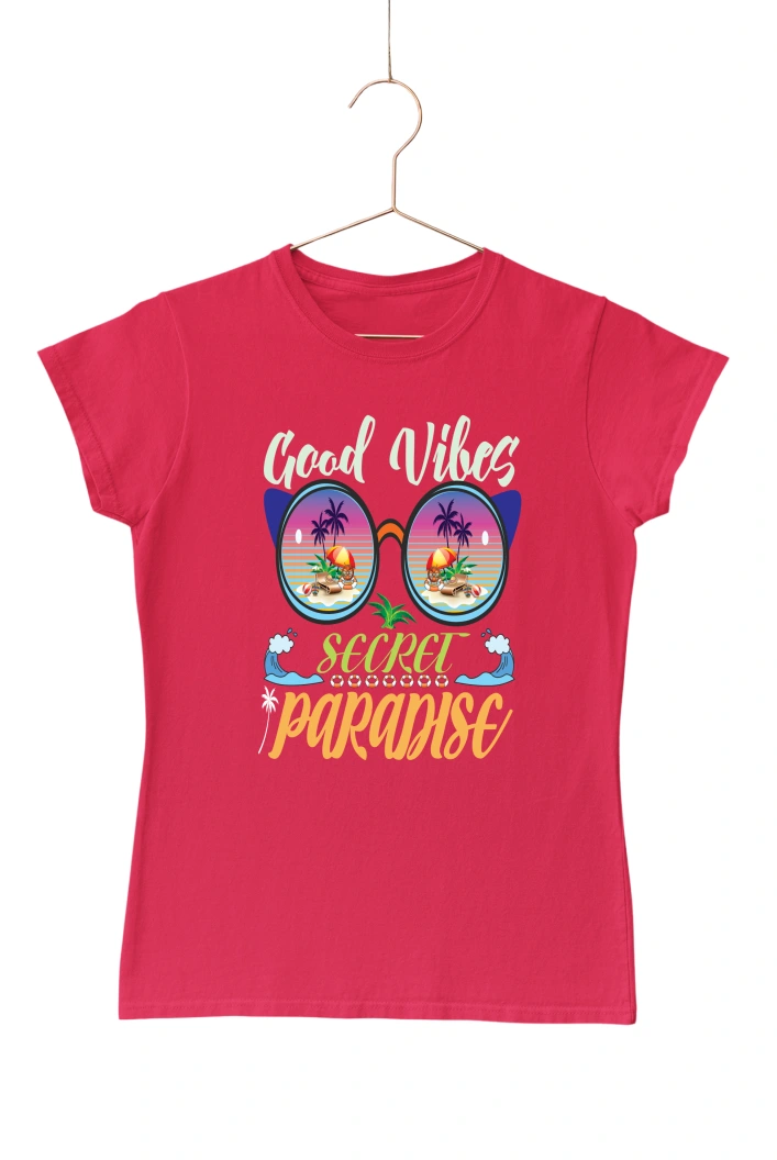 Good Vibes Secret Paradise Women's Tshirt (Red, S)