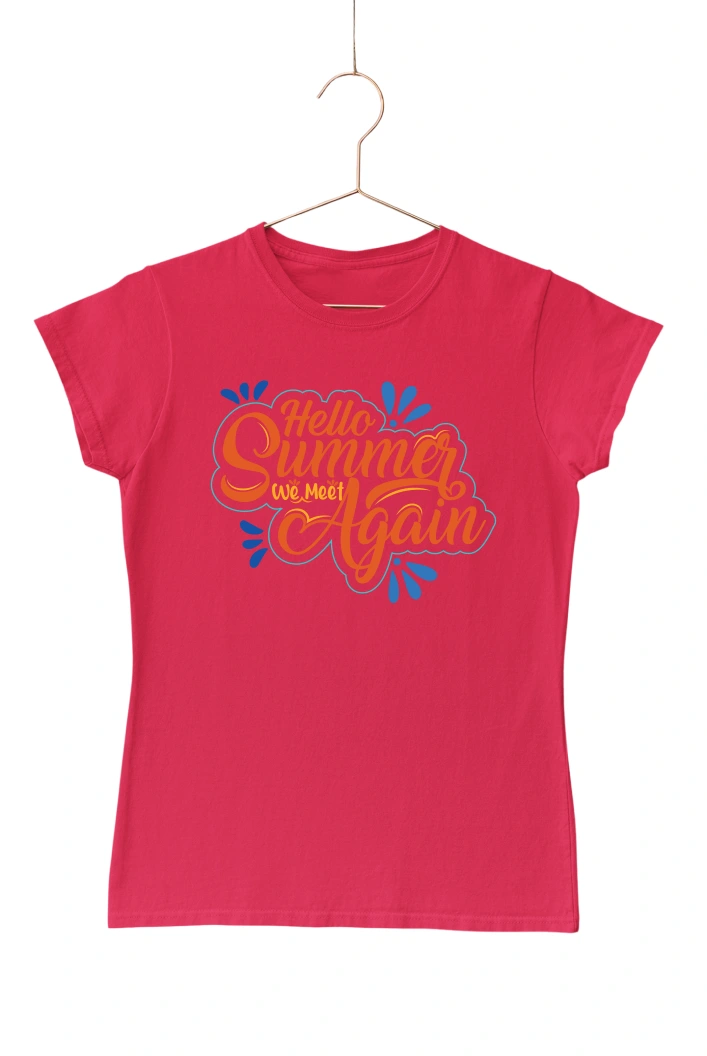 Hello Summer We Meet Again Women's Tshirt (Red, S)