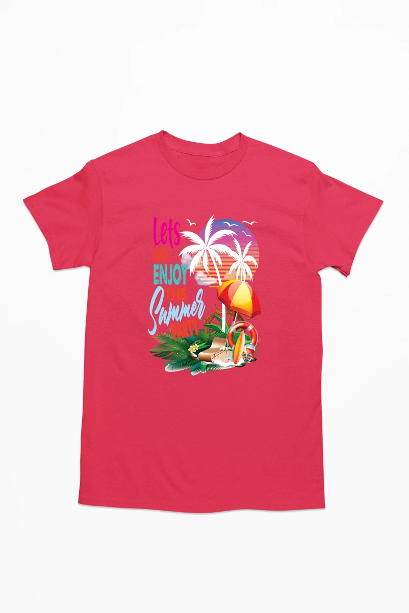 Lets Go Enjoy the Summer Party Men's Tshirt (Red, S)