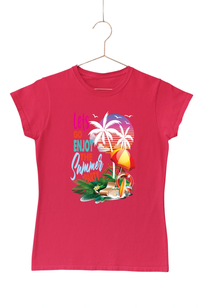 Lets Go Enjoy the Summer Party Women's Tshirt (Red, S)