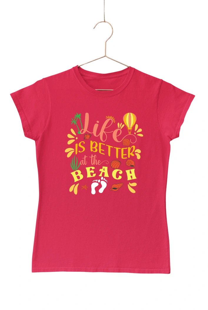 Life is Better at the Beach Women's Tshirt (Red, S)