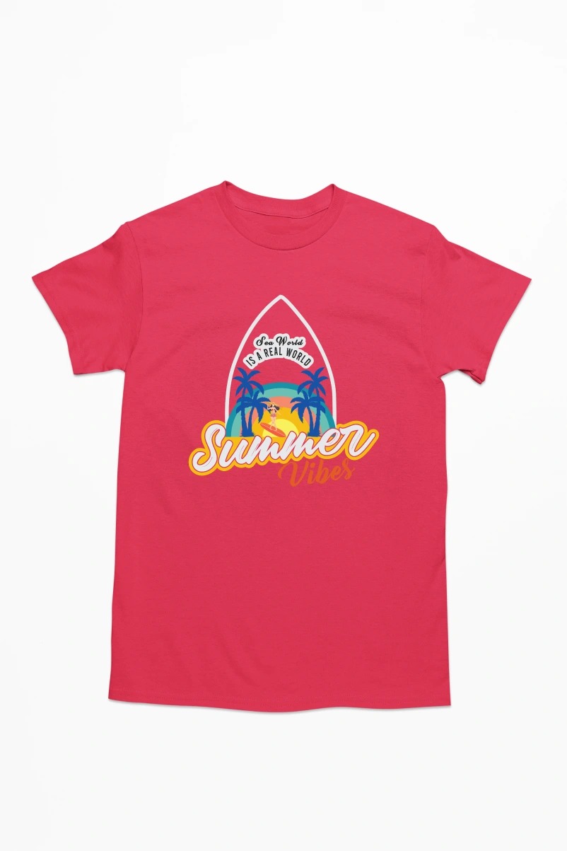 Sea World is a Real World Summer Vibes Men's Tshirt (Red, S)