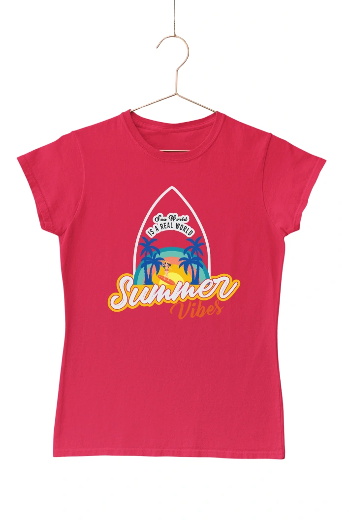 Sea World is a Real World Summer Vibes Women's Tshirt (Red, S)