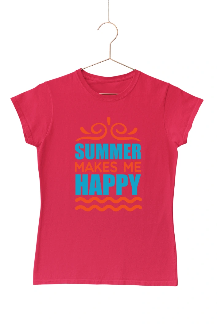 Summer Makes Me Happy Women's Tshirt (Red, S)