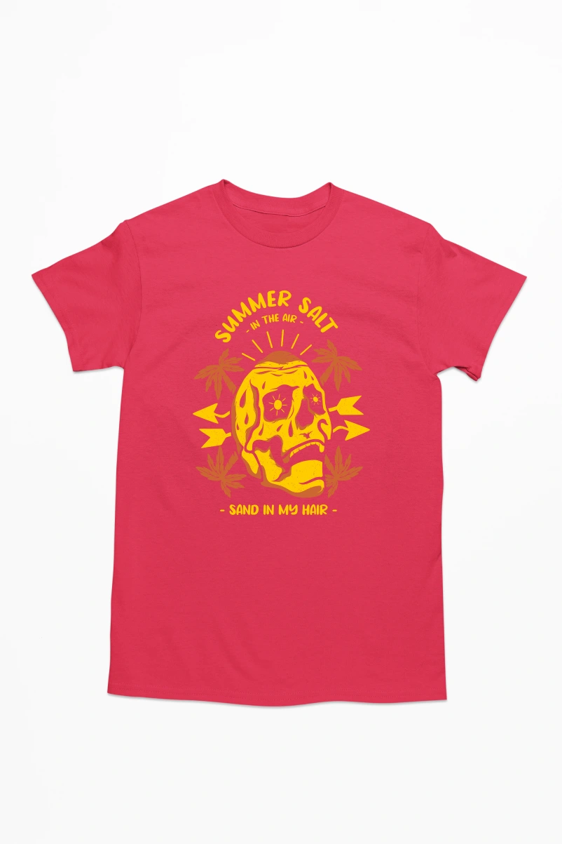 Summer Salt in the Air Sand in my Hair Men's Tshirt (Red, S)