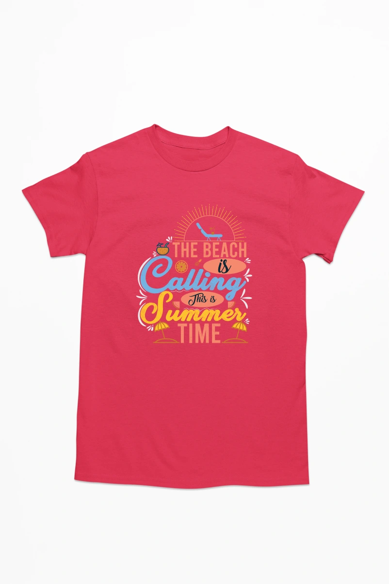 The Beach is Calling this is Summer Time Men's Tshirt (Red, S)