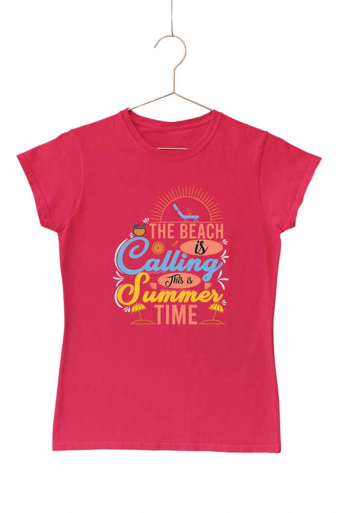 The Beach is Calling this is Summer Time Women's Tshirt (Red, S)
