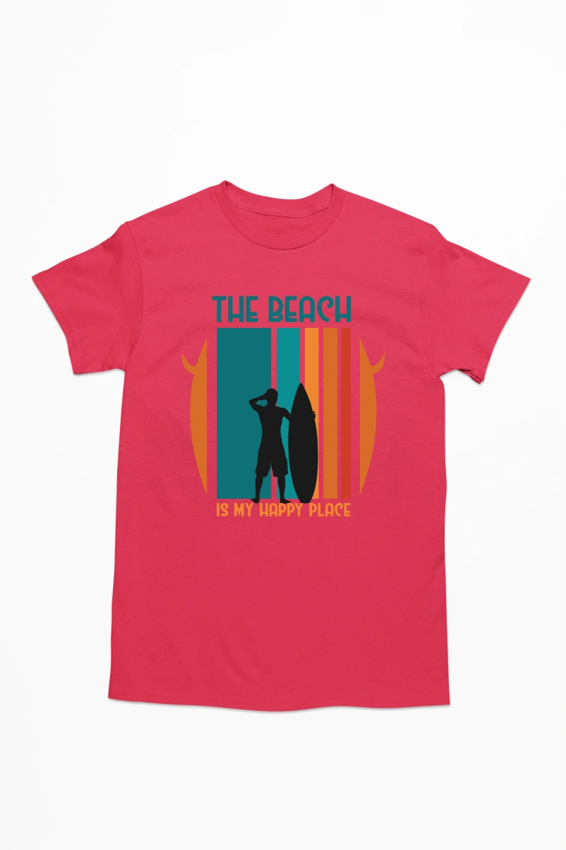 The Beach is my Happy Place Men's Tshirt (Red, S)