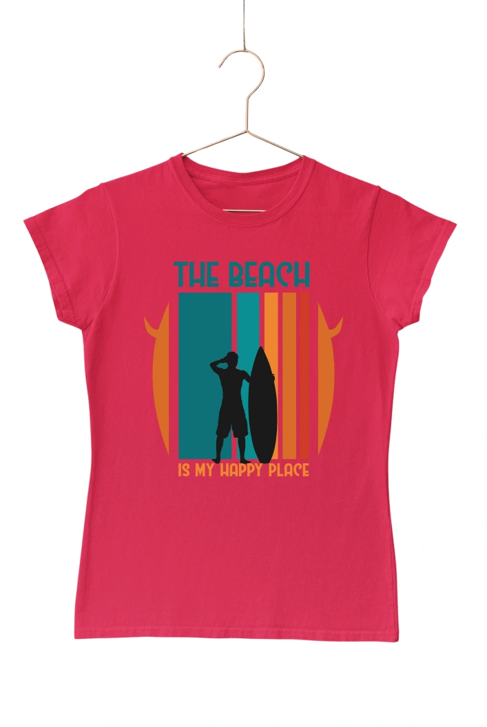 The Beach is my Happy Place Women's Tshirt (Red, S)