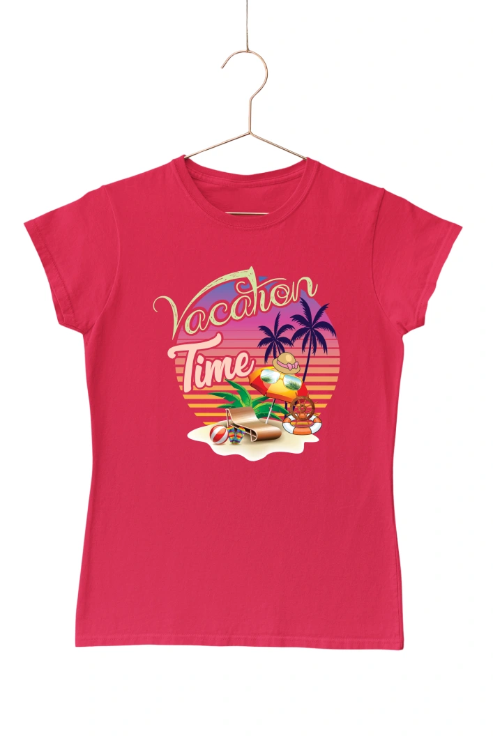 Vacation Time Women's Tshirt (Red, S)