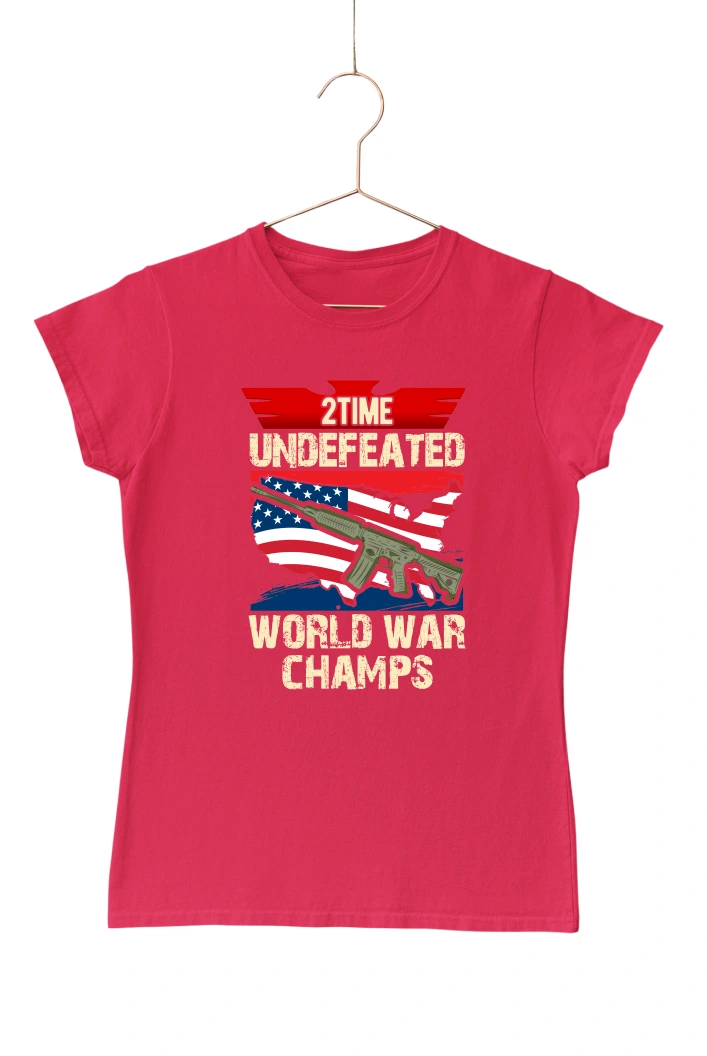 2 Time Undefeated World War Champs Women's Tshirt (Red, S)