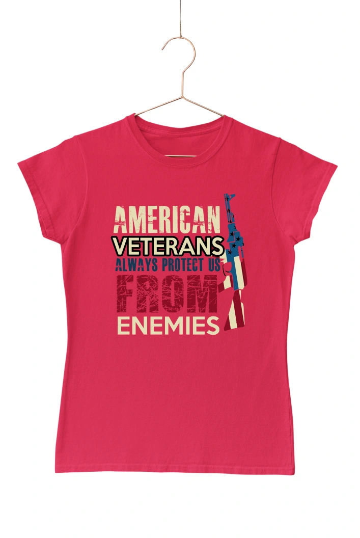 American Veterans Always Protect Us from Enemies Women's Tshirt (Red, S)