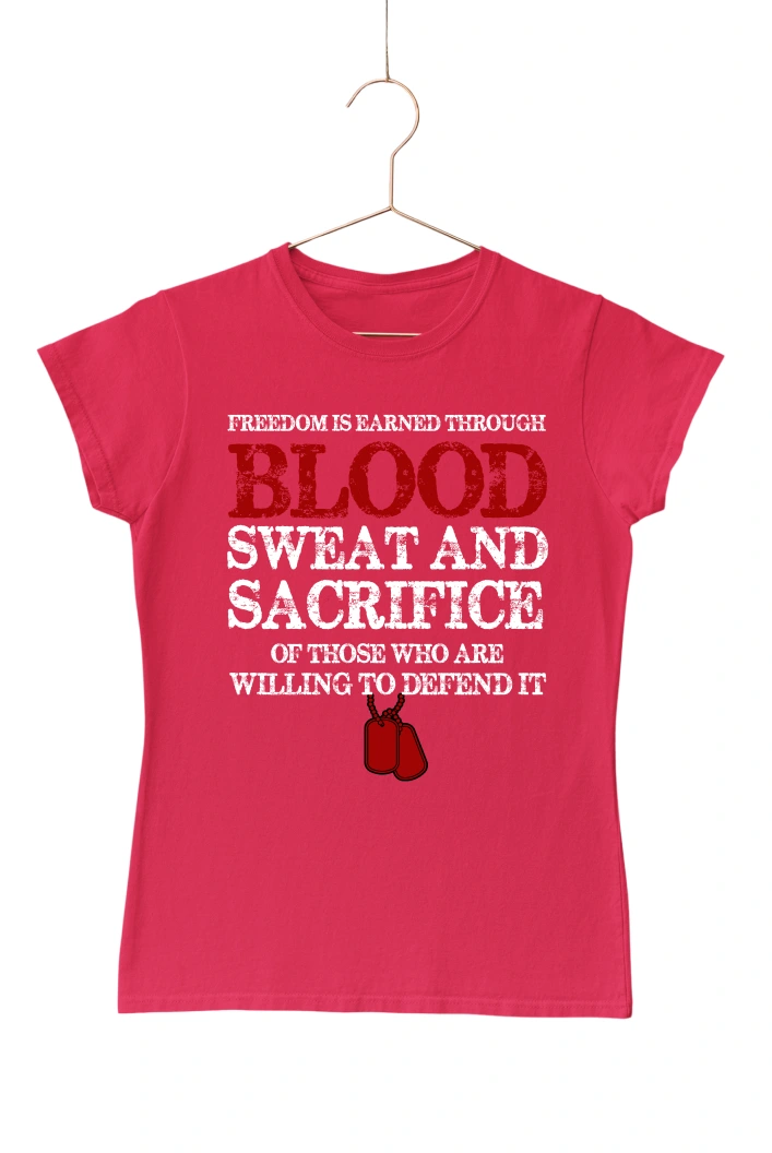 Freedom is Earned Through Blood Women's Tshirt (Red, S)