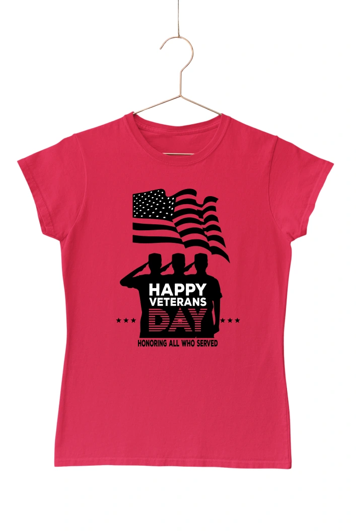 Happy Veterans Day Honoring All Who Served Women's Tshirt (Red, S)