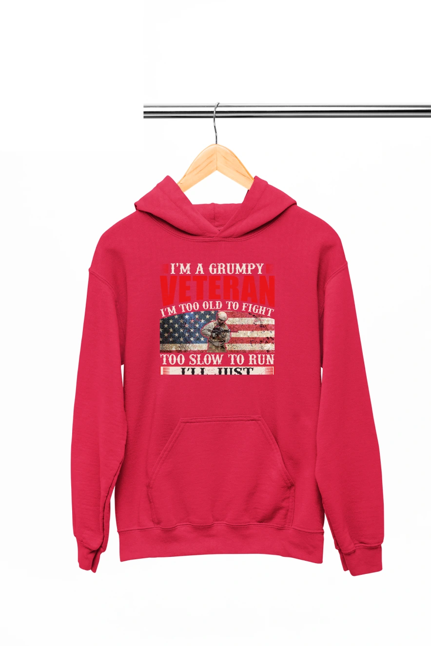 I'm a Grumpy Veteran Hoodie (Red, S)