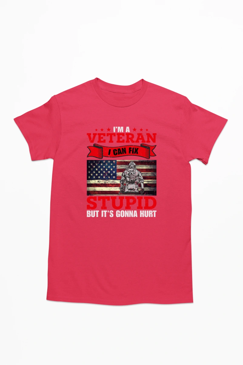 I'm a Veteran I Can Fix Stupid But It's Gonna Hurt Men's Tshirt (Red, S)