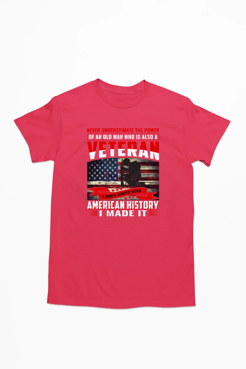 Never Underestimate the Power of an Old Who is Also a Veteran Men's Tshirt (Red, S)