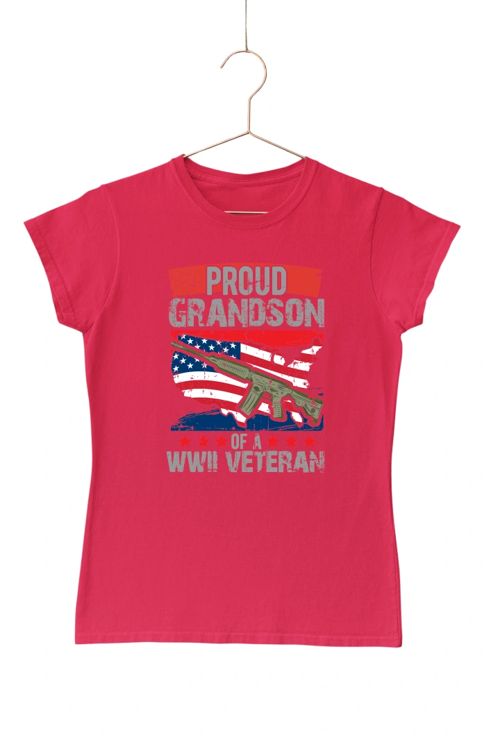 Proud Grandson Of a WWII Veteran Women's Tshirt (Red, S)